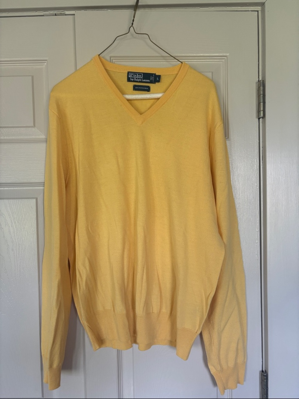Polo by Ralph Lauren Men's Light Yellow V-Neck Sweater